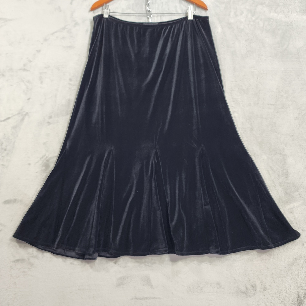 Vintage Elementz Skirt Womens XL Black Velvet Flare Long Pull On Holiday Goth